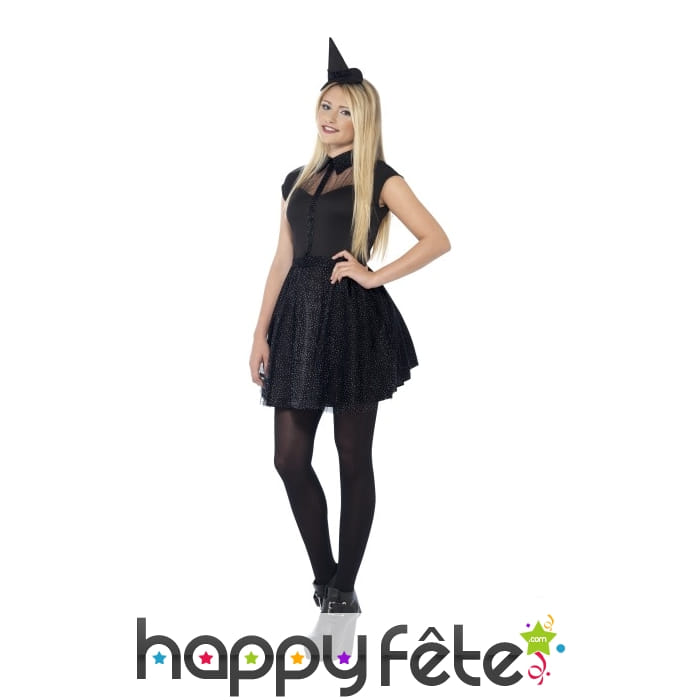 Costume noir de sorcière à paillettes pour ado
