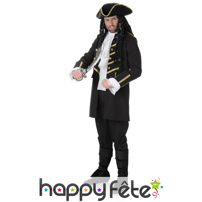 Costume noir doré de capitaine pirate