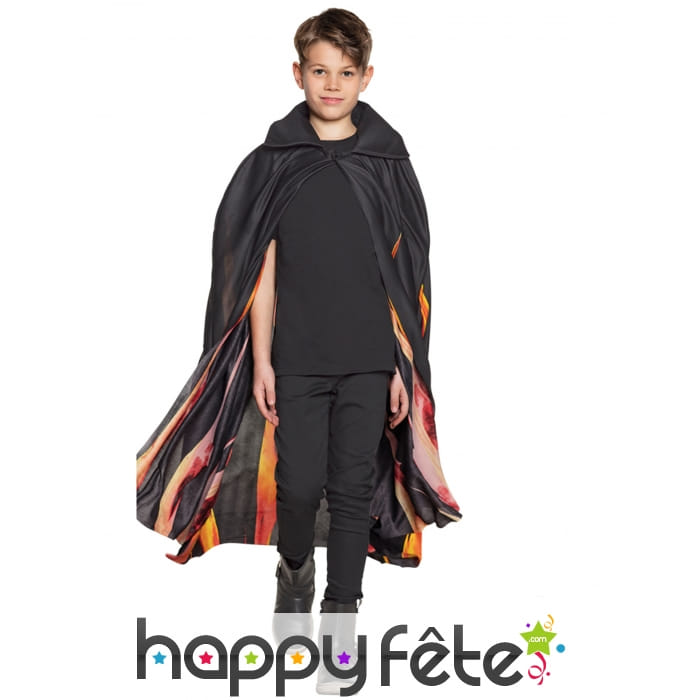 Cape noire en dégradé de feu pour enfant