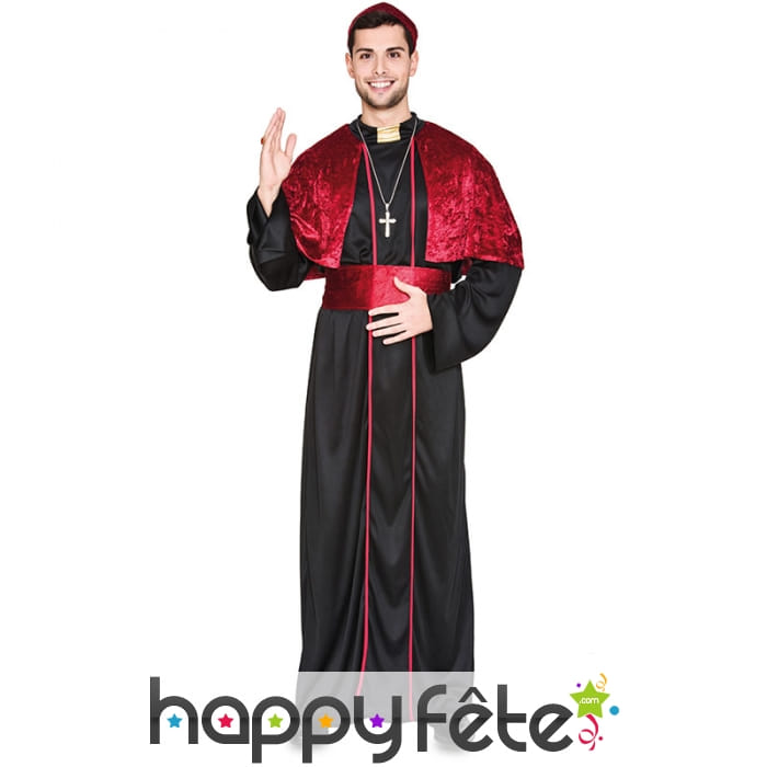 Costume noir et rouge d'évêque pour homme