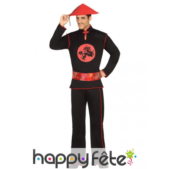 Costume noir et rouge de chinois pour homme