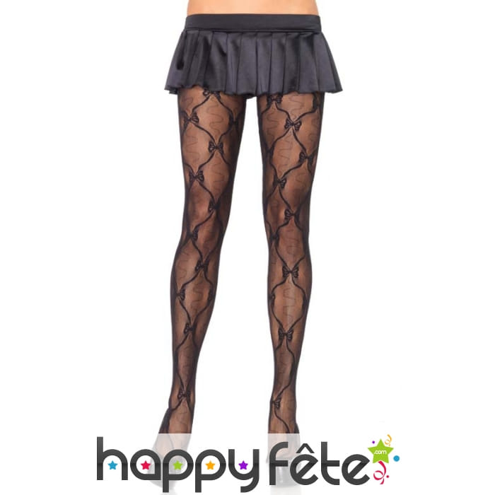 Collants noirs imprimé dentelle et petits noeuds