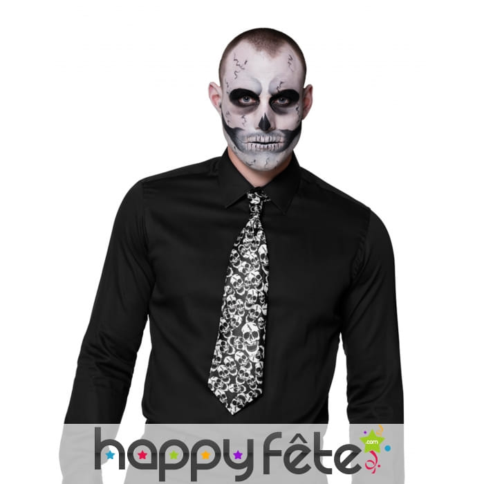 Cravate noire imprimé tête de mort