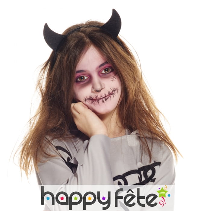 Cornes noires pour enfant, sur serre tête
