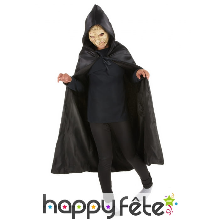 Cape noire satinée avec capuche pour enfant
