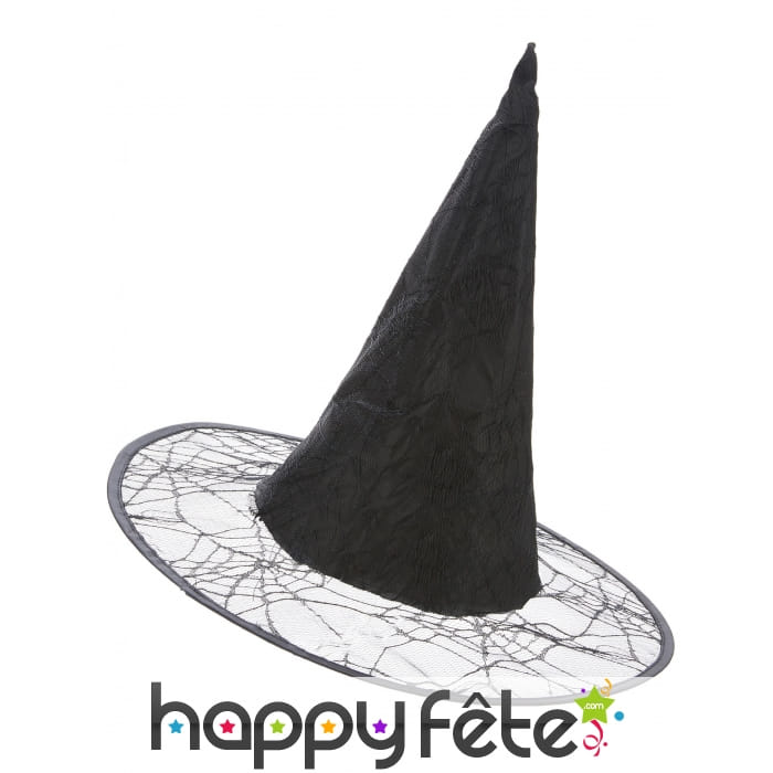 Chapeau noir sorcière décor toile d'araignée