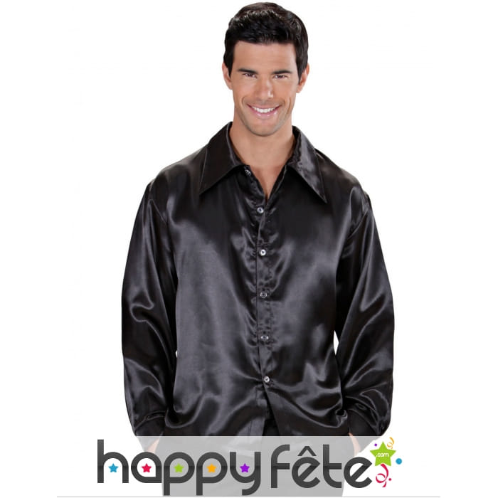 Chemise noire satinée disco pour homme