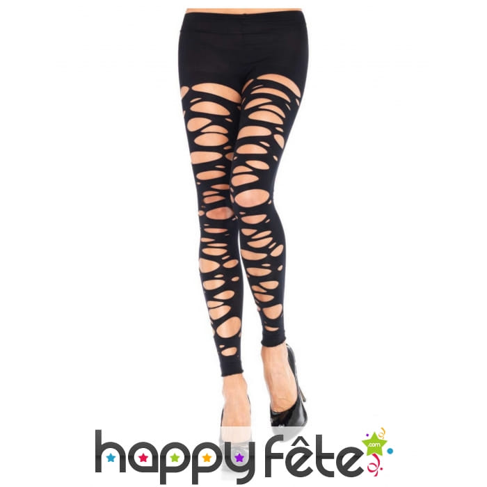 Collants noirs sans pieds lacérés pour adulte