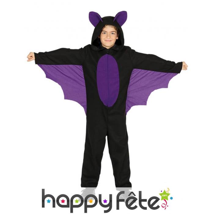 Combinaison noire violette d'enfant chauve souris