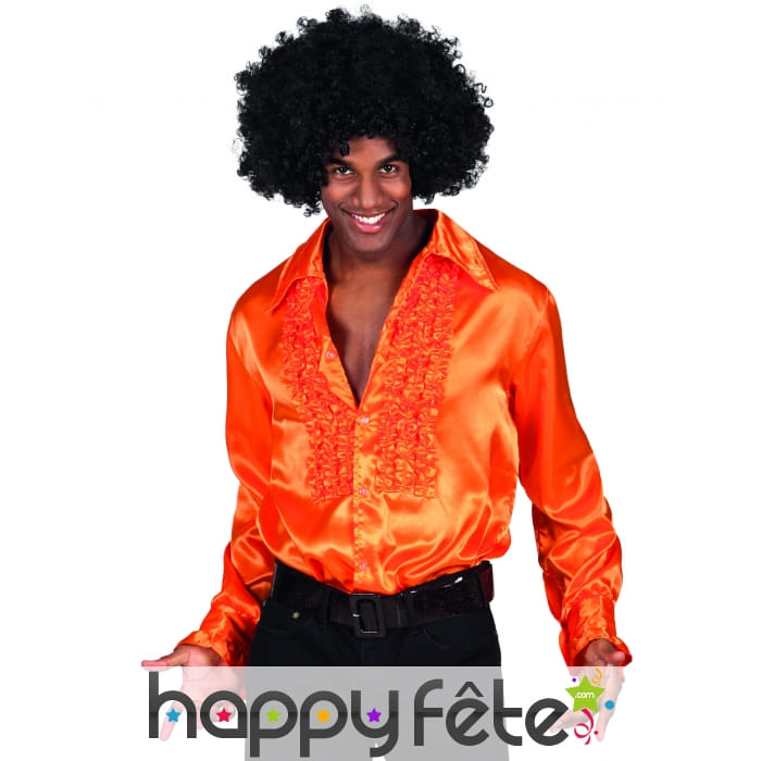 Chemise orange disco à grand col pour homme