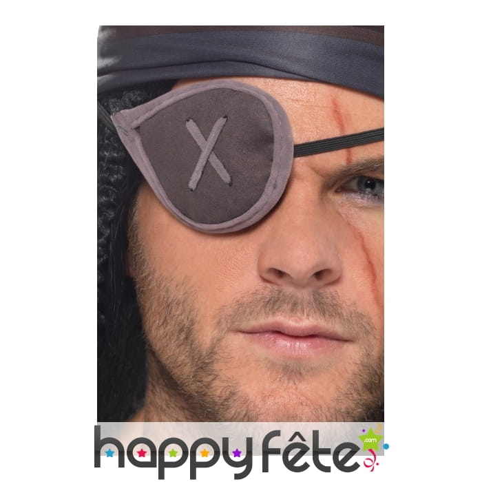 Cache oeil gris de pirate avec couture