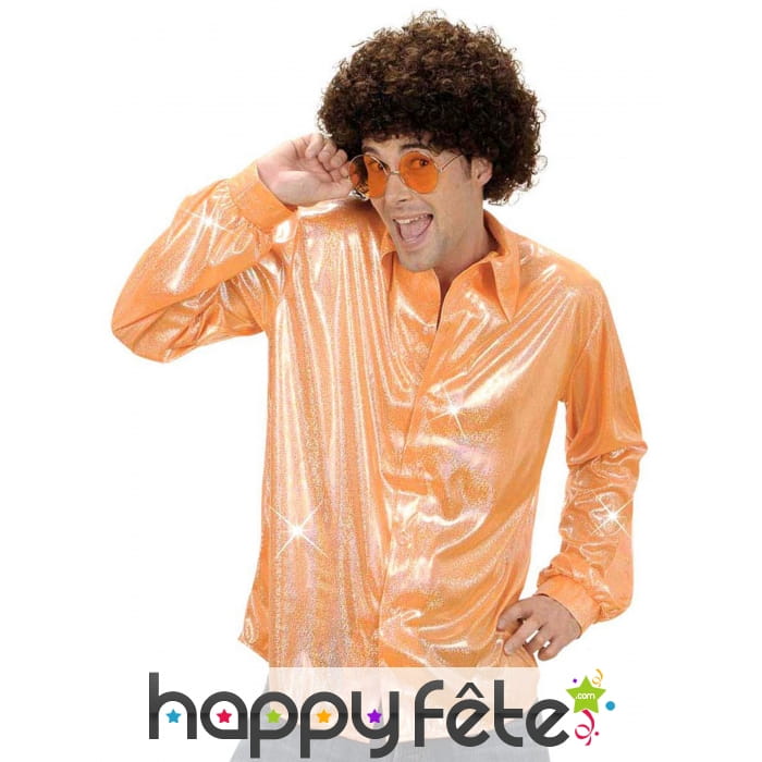 Chemise orange holographique disco pour homme