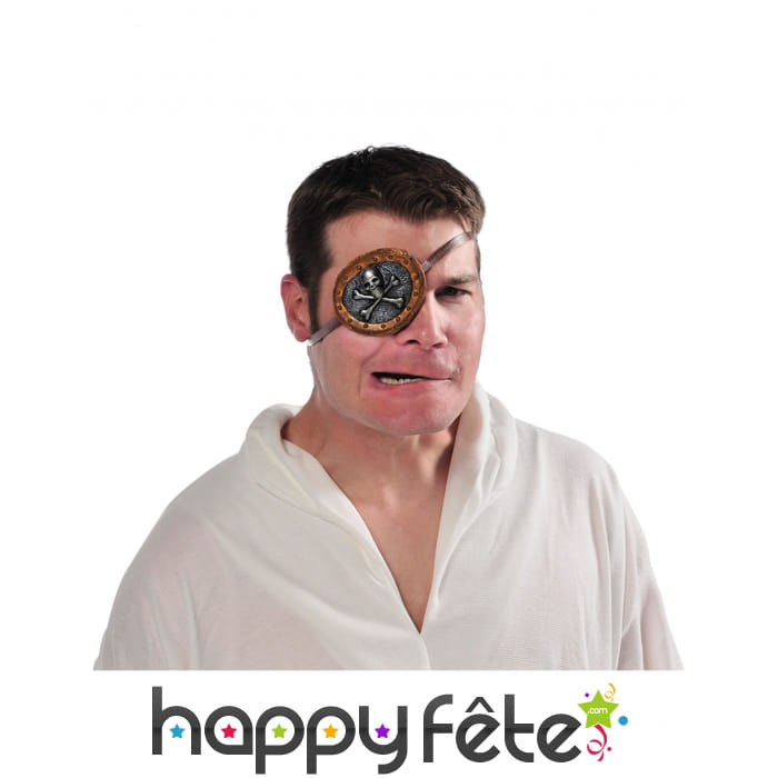 Cache oeil marron et gris avec tête de mort