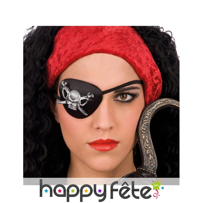 Cache oeil noir de pirate avec tête de mort