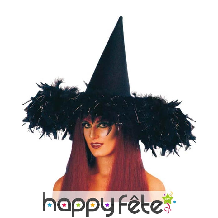 Chapeau pointu avec plumes noires