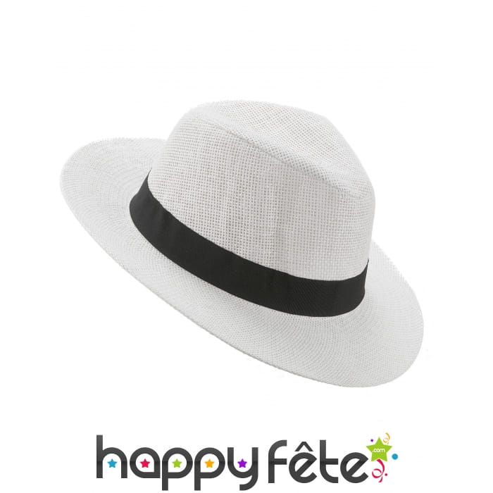 Chapeau Panama blanc avec ruban noir