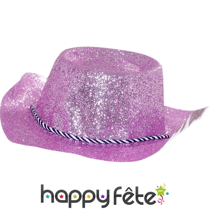 Chapeau plastique cde owboy paillette fuschia