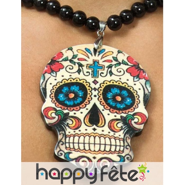 Collier pendentif crâne Dia de los muertos