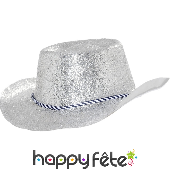 Chapeau plastique de cowboy pailletté argenté