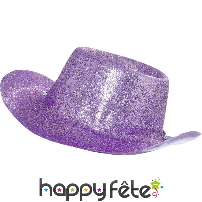 Chapeau plastique de cowboy paillette lilas