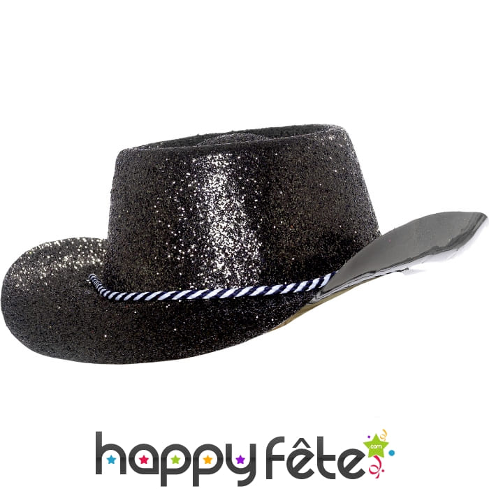 Chapeau plastique de cowboy paillette noir
