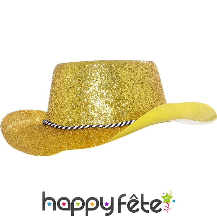 Chapeau plastique de cowboy paillette or