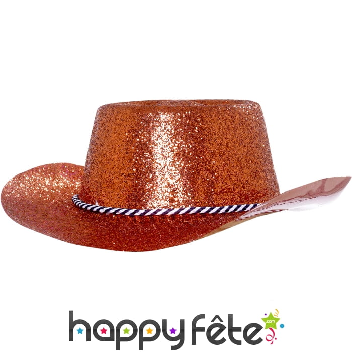 Chapeau plastique de cowboy pailletté rouge