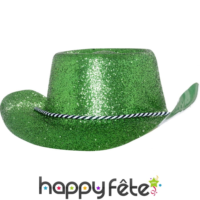 Chapeau plastique de cowboy pailletté vert