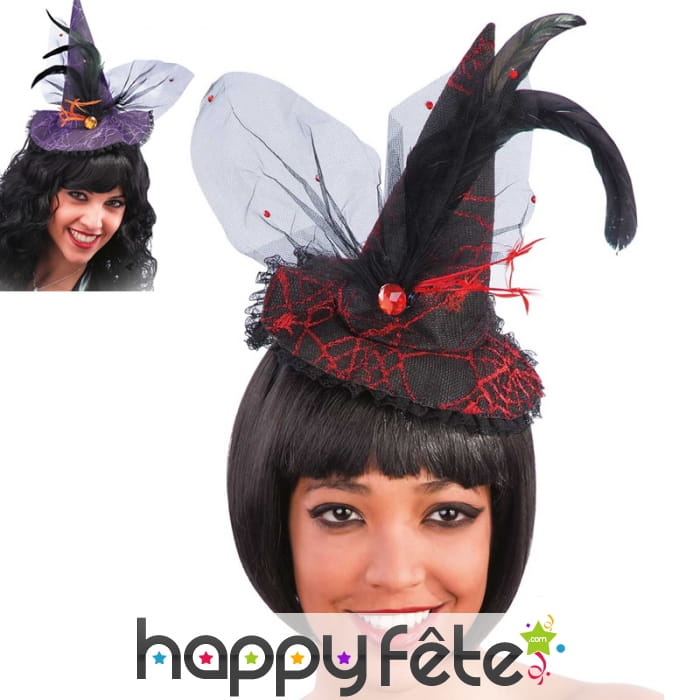 Chapeau pointu de sorcière avec voilage