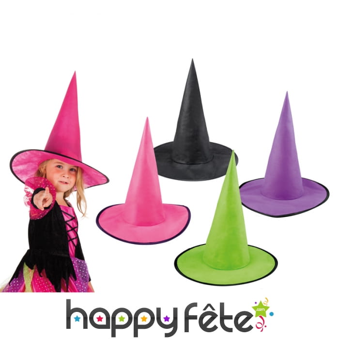 Chapeau pointu de sorcière pour enfant, 4 couleurs
