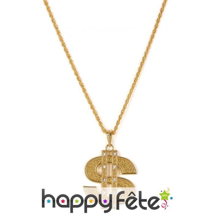 Collier pendentif dollar en métal doré