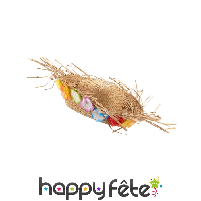 Chapeau paille Hawaïen avec fleurs sur le contour