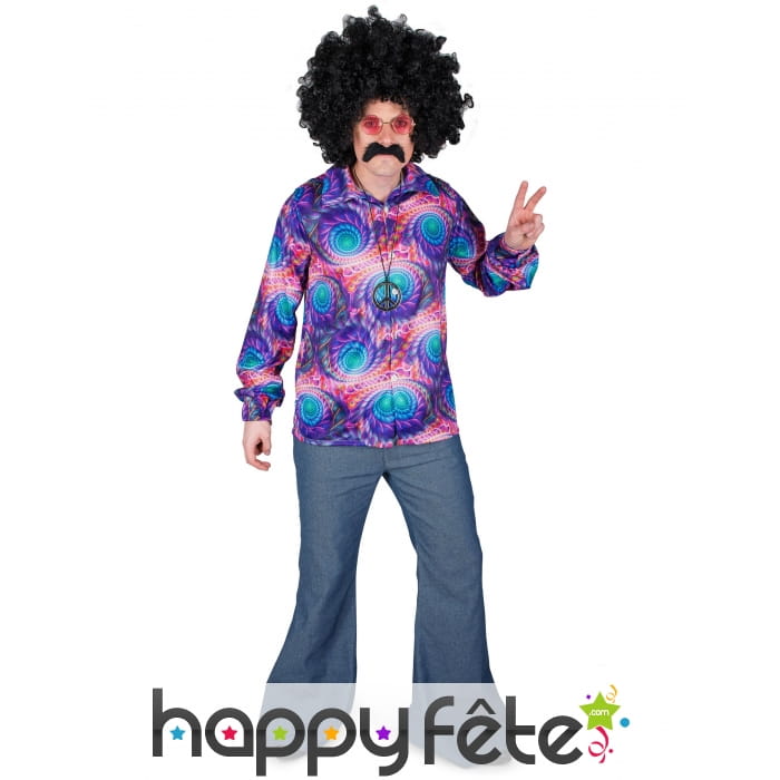 Chemise psychédélique hippie motifs violets