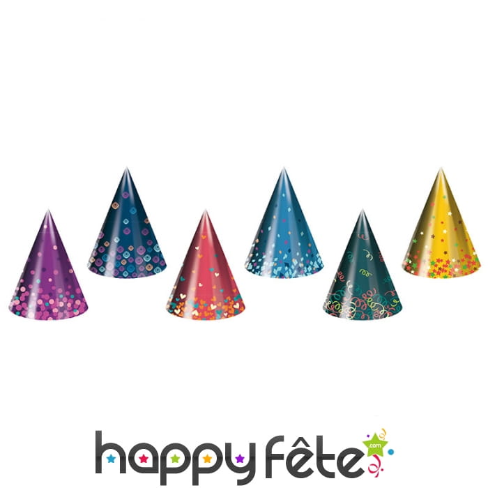 Chapeau pointu métallisé et coloré 23 cm