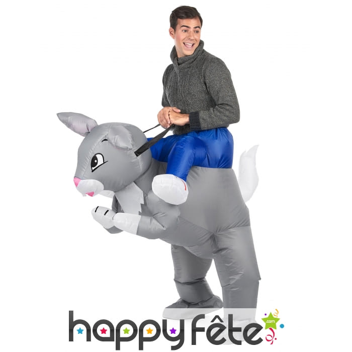 Costume Porte Moi gonflable lapin gris adulte