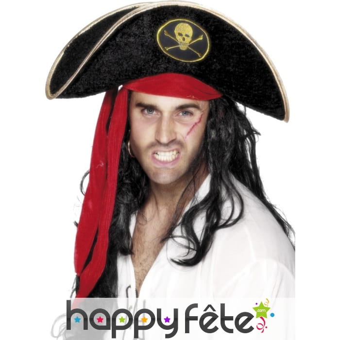 Chapeau pirate noir tête mort