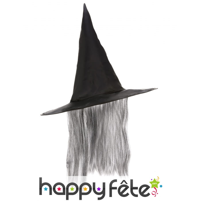Chapeau pointu noir avec cheveux gris