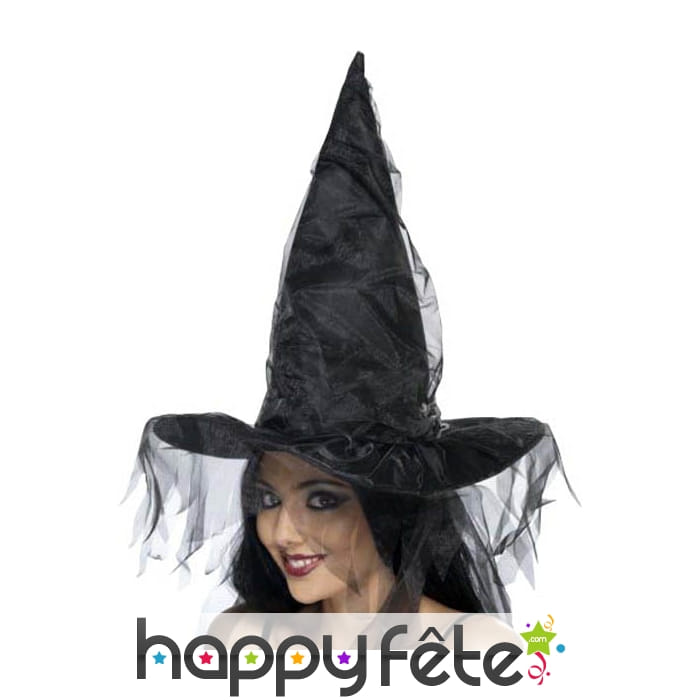 Chapeau pointu noir avec voile