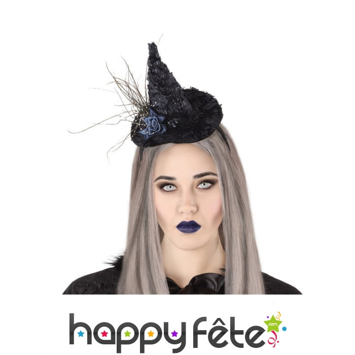 Chapeau pointu noir de sorcière sur serre-tête