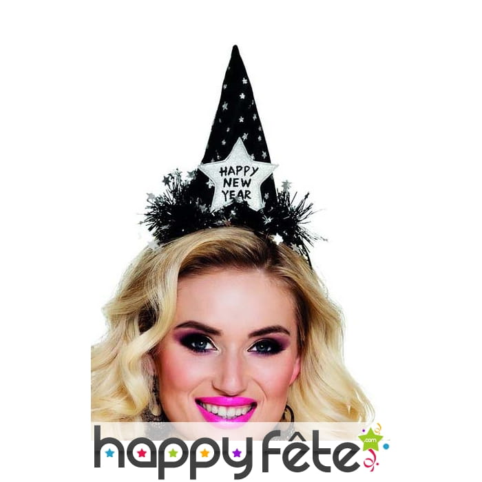 Chapeau pointu noir Happy new year