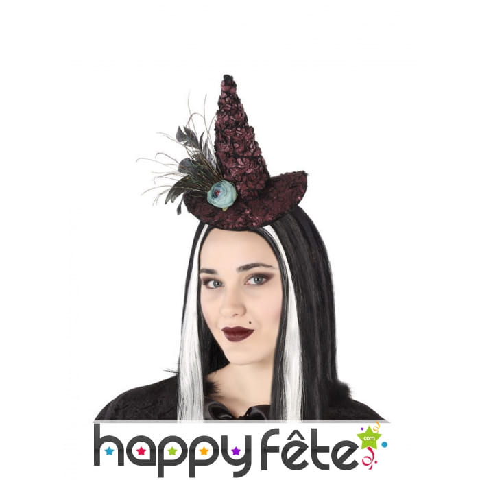 Chapeau pointu rouge de sorcière sur serre-tête
