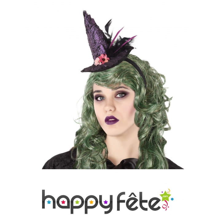 Chapeau pointu violet de sorcière sur serre-tête