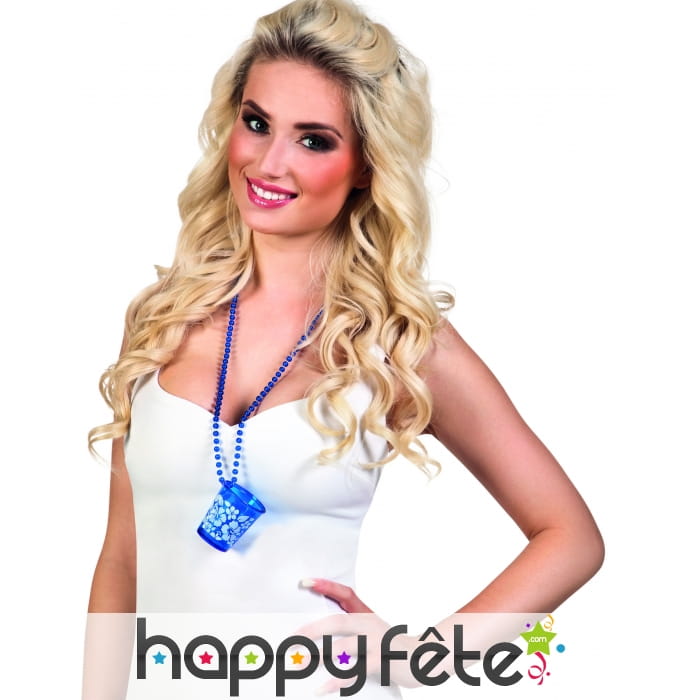 Collier pendentif verre à shooter bleu