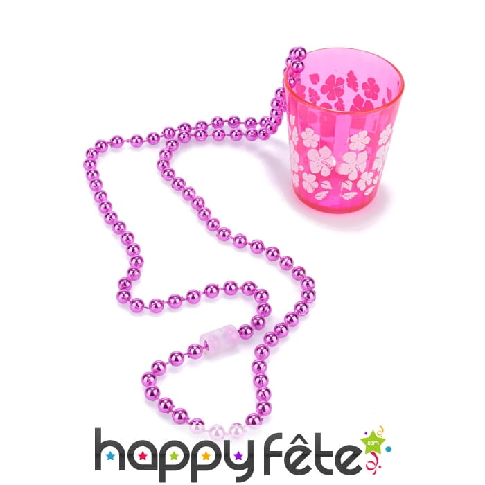 Collier pendentif verre shooter rose