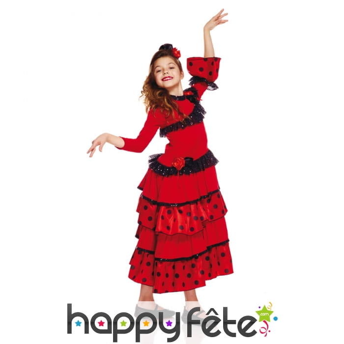 Costume rouge à pois blanc de petite espagnole