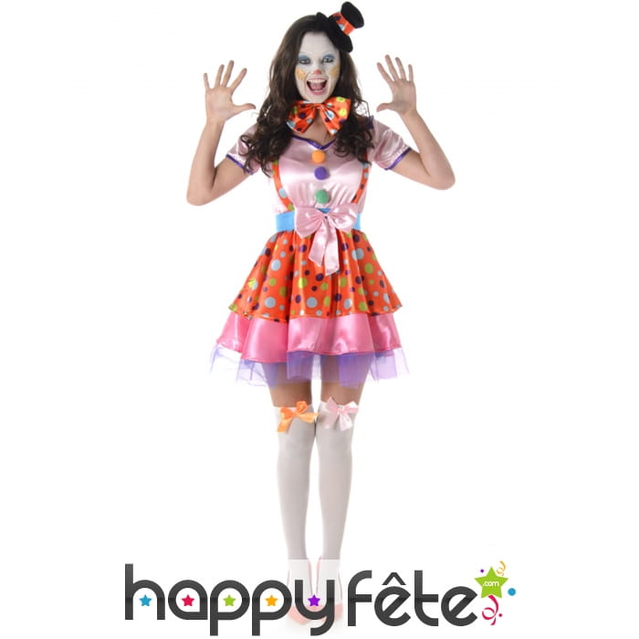 Costume robe bariolée de clown pour femme