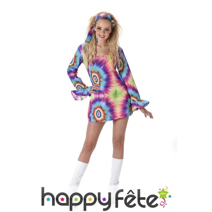 Costume robe courte psychédélique de hippie