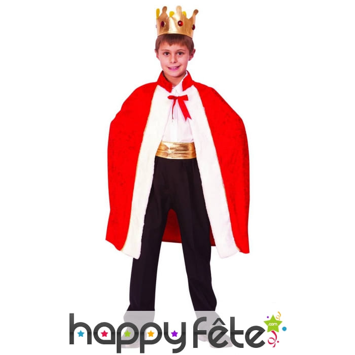 Cape rouge de roi avec couronne, pour enfant