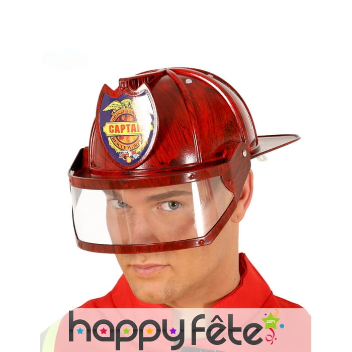 Casque rouge de pompier pour adulte, avec visière
