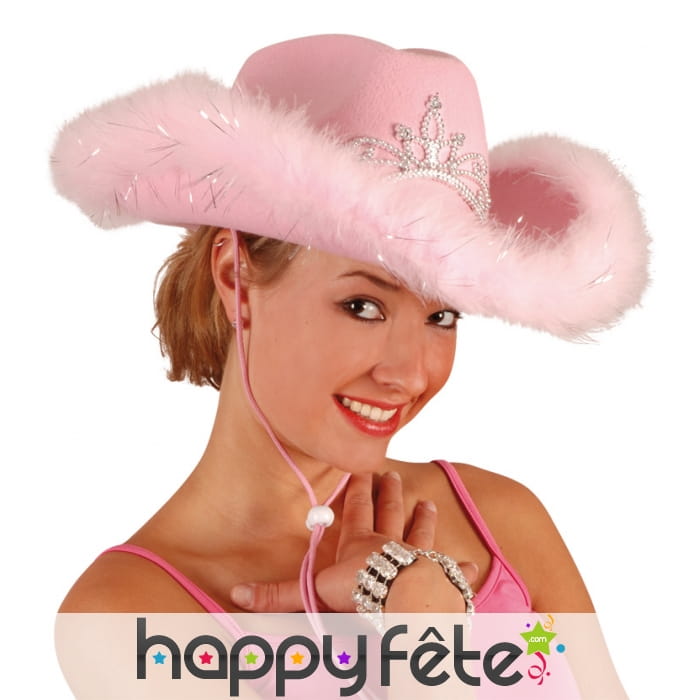 Chapeau rose de cowgirl bord en froufrou